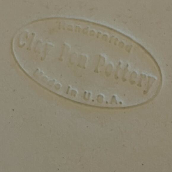 VTG Clay Pen Pottery Bread Warming Bowl Scalloped Double Blue Line Made in USA - Picture 3 of 6